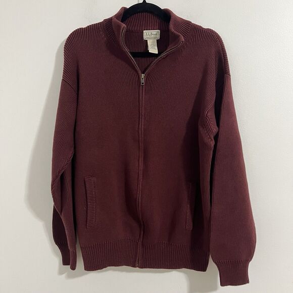 L.L. Bean Sweaters - L.L. BEAN Full Zip Cardigan Jacket Men Size XL Red Burgundy Cotton Preppy Office